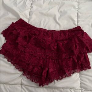 SHEIN Burgundy Lace Ruffle Shorts